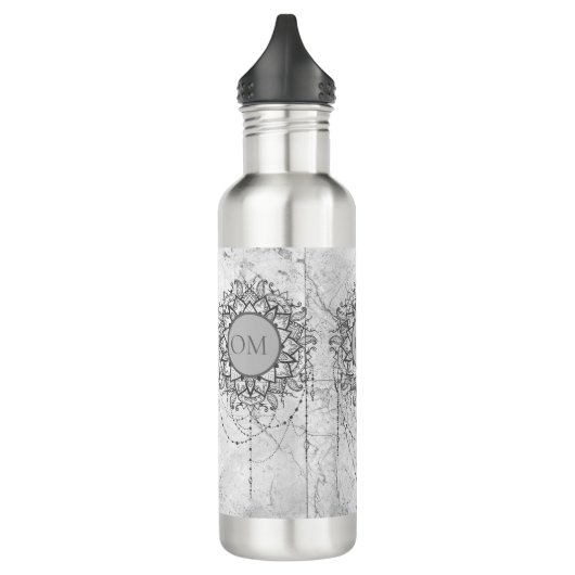 OM Mandala op Zilver Marmer Waterfles (Links)