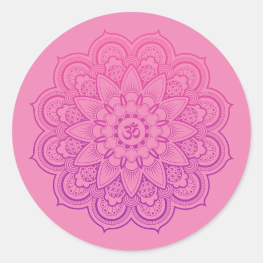 OM Mandala Zen Meditation in Pink and Purple Ronde Sticker (Voorkant)