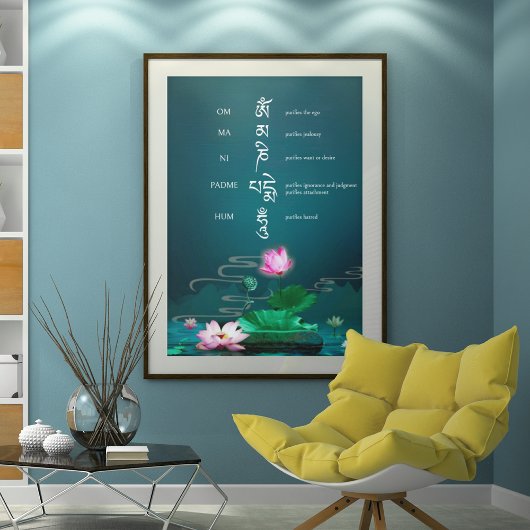 Om Mani Padme Hum Avalokiteshvara Mantra | Lotus Poster