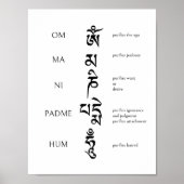Om Mani Padme Hum Boeddhistische Mantra Zwart & Wi Poster (Voorkant)