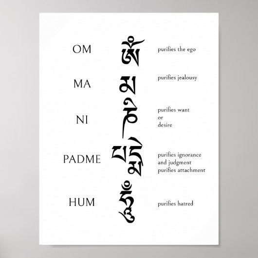 Om Mani Padme Hum Boeddhistische Mantra Zwart & Wi Poster (Voorkant)