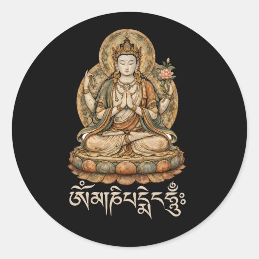 Om Mani Padme Hum Mantra Compassion Chenrezig Ronde Sticker (Voorkant)
