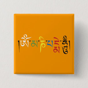 Om Mani Padme Hum Mantra Elegantie Vierkante Button 5,1 Cm