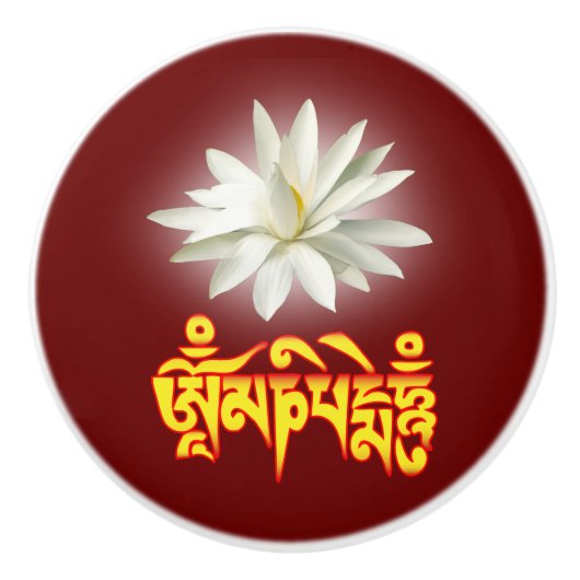 Om mani padme hum mantra keramische knop (Voorkant)