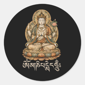 Om Mani Padme Hum Mantra Mededogen Chenrezig Ronde Sticker