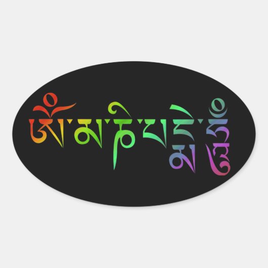 Om Mani Padme Hum Tibetan Mantra Rainbow Ovale Sticker (Voorkant)