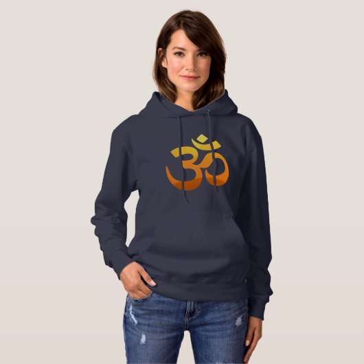 Om Mantra Symbol Gold Sun Yoga Womens Navy Blue Hoodie (Voorkant volledig)