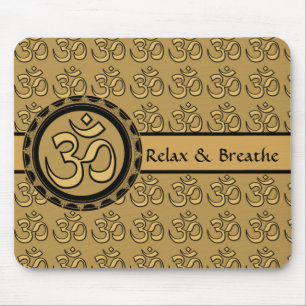 Om Meditation Gold Mousepad Relax & Breathe Muismat