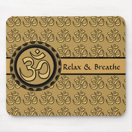 Om Meditation Gold Mousepad Relax & Breathe Muismat (Voorkant)