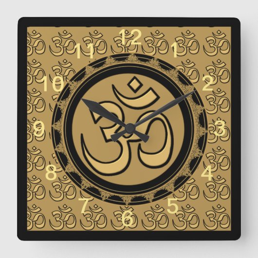 Om Meditation Gold Wall Clock Square Vierkante Klok (Voorkant)