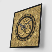 Om Meditation Gold Wall Clock Square Vierkante Klok (Hoek)