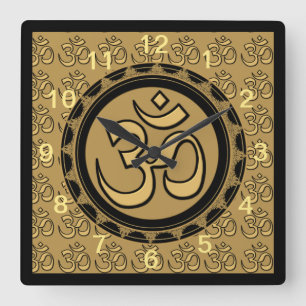 Om Meditation Gold Wall Clock Square Vierkante Klok