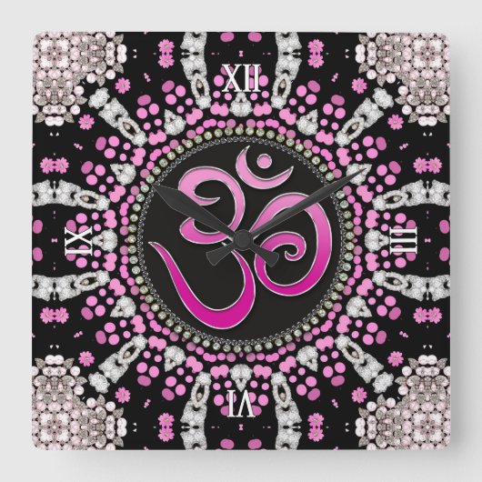 OM Meditation Yoga Pink Diamond Mandala wandklok (Voorkant)