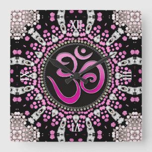 OM Meditation Yoga Pink Diamond Mandala wandklok