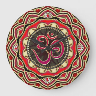 OM Meditation Yoga Red Gold Mandala wandklok