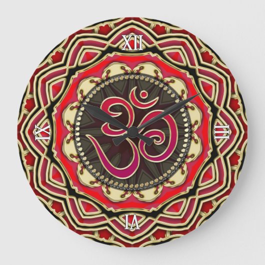 OM Meditation Yoga Red Gold Mandala wandklok (Voorkant)