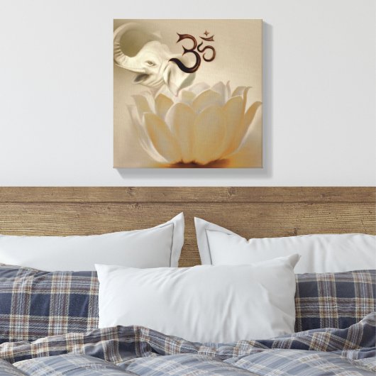 Om met lotus en olifant canvas afdruk (Insitu (Slaapkamer))