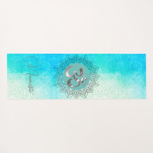 OM Namaste Lotus Mandala op Gespikkelde Turquoise Yogamat (Achterkant (horizontaal))