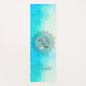 OM Namaste Lotus Mandala op Gespikkelde Turquoise Yogamat (Voorkant)