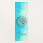 OM Namaste Lotus Mandala op Gespikkelde Turquoise Yogamat (Achterkant)