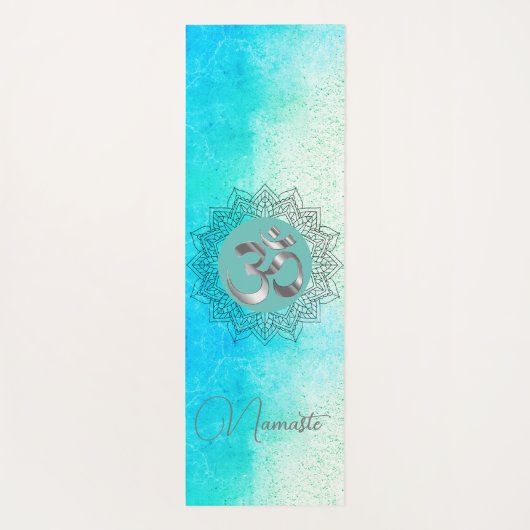 OM Namaste Lotus Mandala op Gespikkelde Turquoise Yogamat (Achterkant)