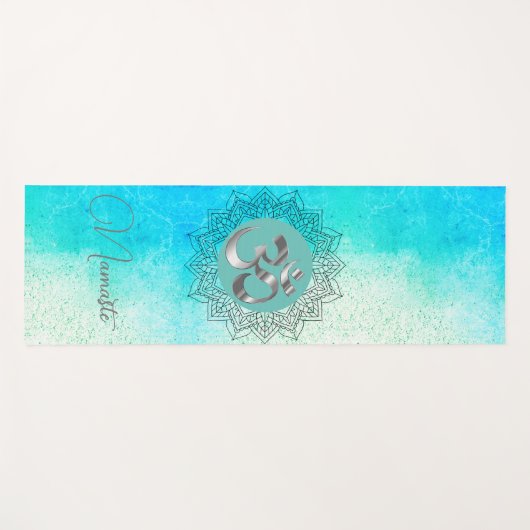 OM Namaste Lotus Mandala op Gespikkelde Turquoise Yogamat (Voorkant (horizontaal))