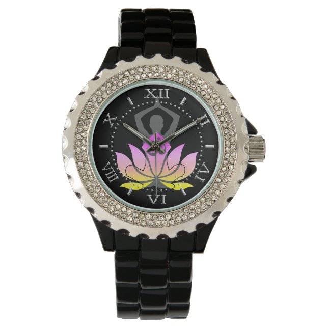 OM Namaste Spirituele Lotus Bloem Yoga Pose Dial Horloge (Voorkant)