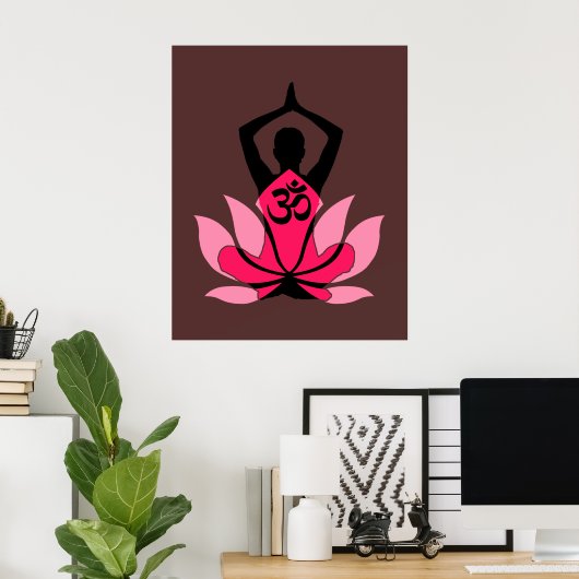OM Namaste Spirituele Lotus Flower Yoga in Umber Poster (Thuiskantoor)