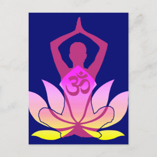 OM Namaste Spirituele Lotus Flower Yoga op blauw Briefkaart