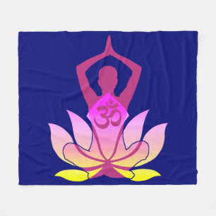 OM Namaste Spirituele Lotus Flower Yoga op blauw Fleece Deken