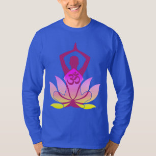 OM Namaste Spirituele Lotus Flower Yoga op blauw T-shirt