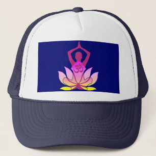 OM Namaste Spirituele Lotus Flower Yoga op blauw Trucker Pet