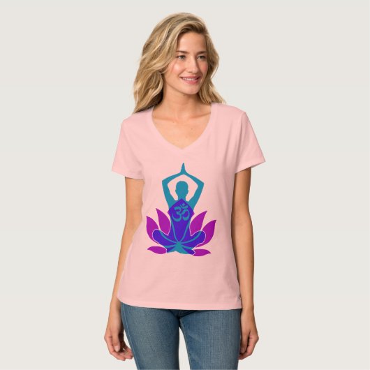 OM Namaste Spirituele Lotus Flower Yoga op Blauwgr T-shirt (Voorkant volledig)