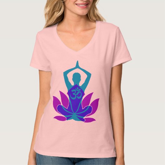 OM Namaste Spirituele Lotus Flower Yoga op Blauwgr T-shirt (Voorkant)