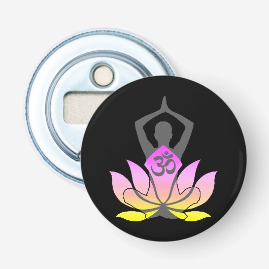 OM Namaste Spirituele Lotus Flower Yoga Pose Button Flesopener (Voorkant)