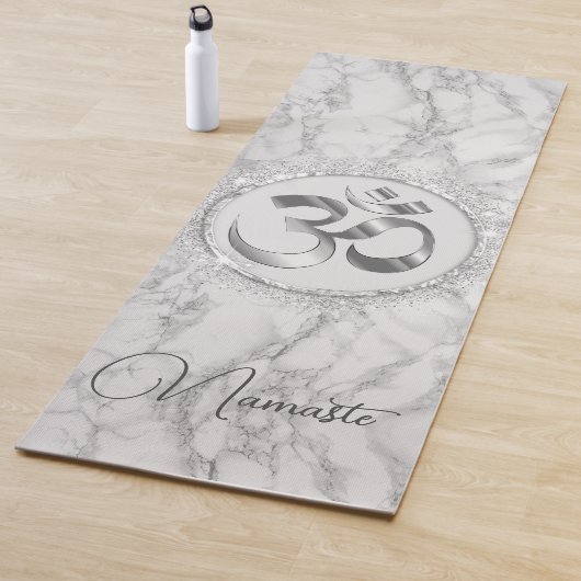 OM Namaste Zilver Marmer Glitter Elegant Yogamat (In situ)