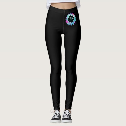 *~* Om Neon Magenta & Blauw op Zwart Leggings (Voorkant)