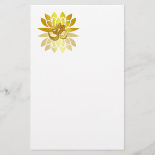 OM Omkara en Gold Colored Lotus Flower Briefpapier