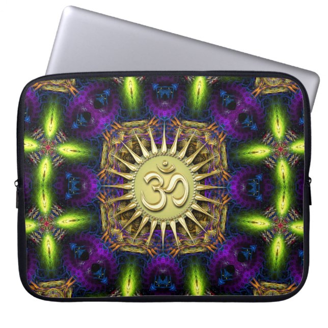 OM Paarse groene, fractale laptophoes Laptop Sleeve (Voorkant)