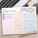 Om positieve kleurrijke dagelijkse planner te doen notitieblok<br><div class="desc">Kleurrijk, bewerkbaar en gepersonaliseerd! Deze to-do lijst en dagelijkse planner heeft een positief citaat "blijf sterk meisje" en een kleurenpalet van paarse roze sinaasappel blauw en groen. Alle sectietitels zijn bewerkbaar, zodat u uw dingen kunt organiseren om te doen op de manier die voor u werkt. Voor meer design, bekijk...</div>