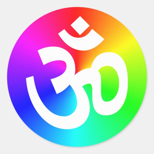 Om Rainbow Ronde Sticker (Voorkant)