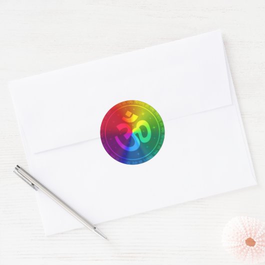 Om regenboogontwerp ronde sticker (Envelop)