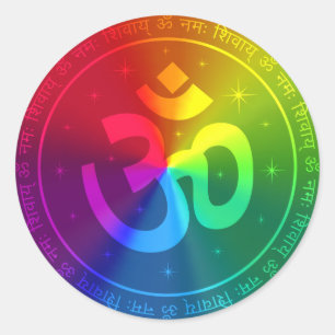 Om regenboogontwerp ronde sticker