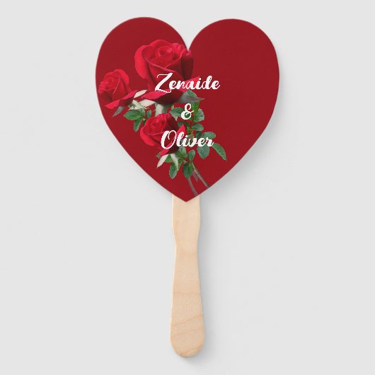 Om rode rozen bruiloft vast te houden handwaaier (Voorkant)