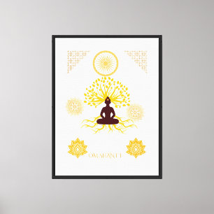 Om Shanti Boeddha Levensboom Goud Spirituele Medit Canvas Afdruk