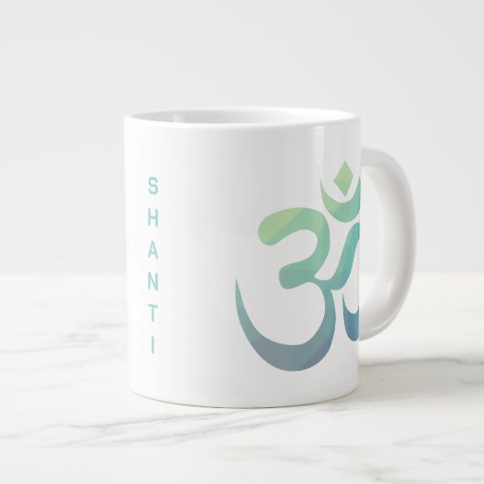 Om Shanti Symbol Geometric Blue Green Blauwgroen Grote Koffiekop (Voorkant rechts)