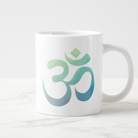 Om Shanti Symbol Geometric Blue Green Blauwgroen Grote Koffiekop (Rechts)