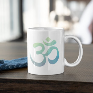 Om Shanti Symbol Geometric Blue Green Blauwgroen Grote Koffiekop