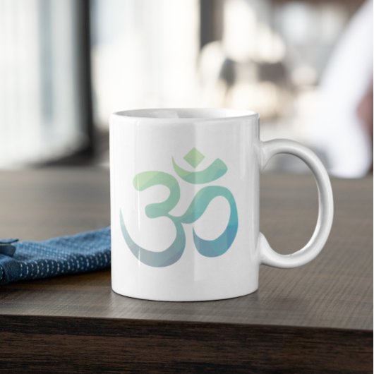 Om Shanti Symbol Geometric Blue Green Blauwgroen Grote Koffiekop