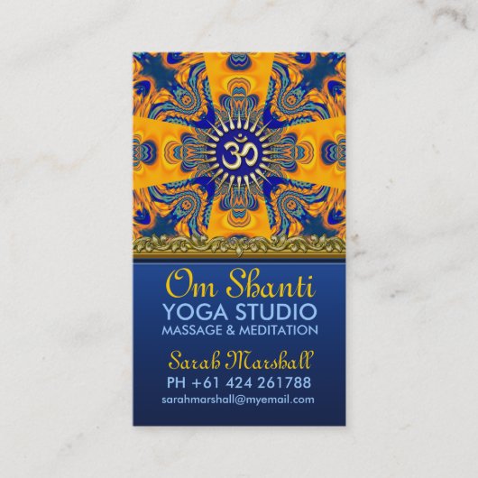 Om Shanti Yoga Oranje Blue Visitekaartjes (Voorkant)